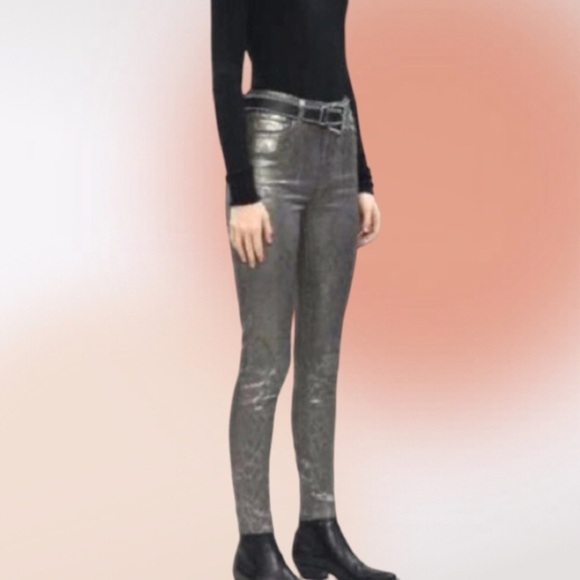 J Brand Leenah High Rise Metallic Silver‎ Python Jeans Size 32 - Picture 2 of 14